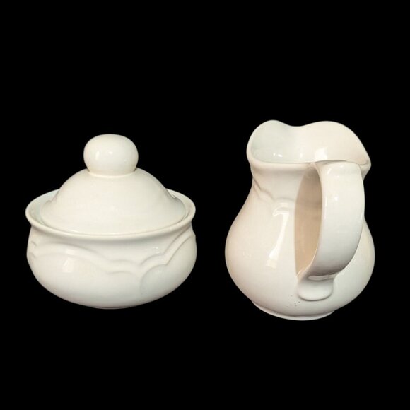 Vintage Pfaltzgraff Gazebo Creamer & Sugar Bowl White Stoneware Set - Picture 4 of 10